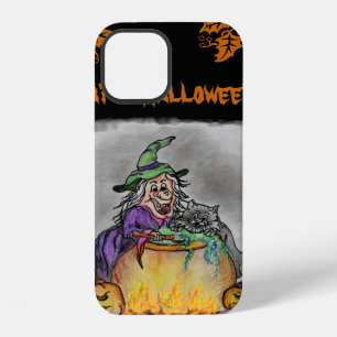 Coque iPhone 12 Sorcière et chat, Joyeux Halloween !