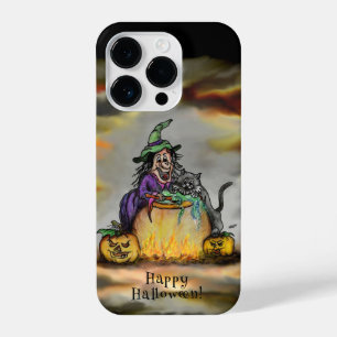 Coque Pour iPhone 14 Plus Sorcière et chat noir, Happy Halloween !