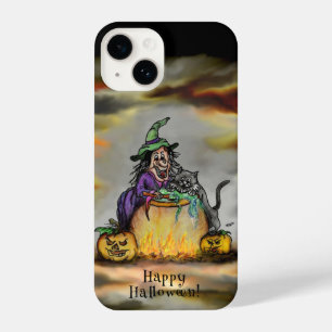 Coque Pour iPhone 14 Sorcière et chat noir, Happy Halloween !
