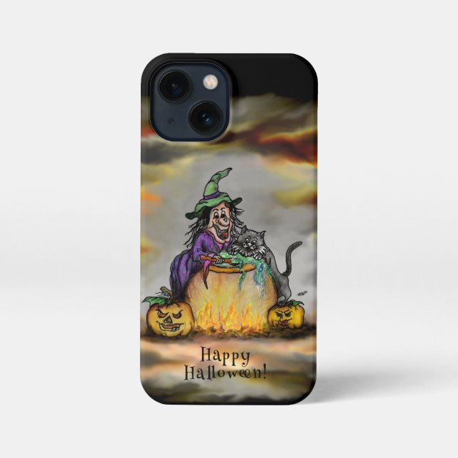 Coque iPhone Sorcière et chat noir, Happy Halloween ! (Verso)