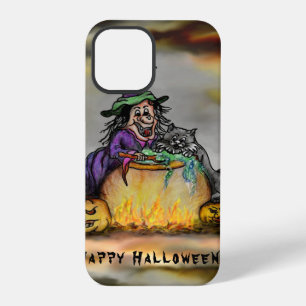 Coque iPhone 12 Pro Sorcière et chat noir, Joyeux Halloween !
