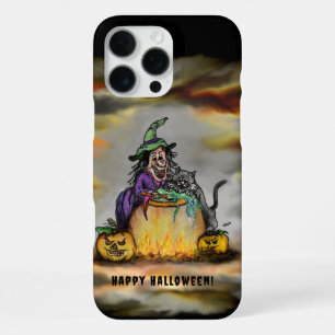Coque iPhone 16 Pro Max Sorcière et chat noir, Joyeux Halloween !