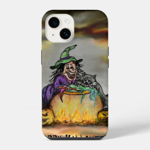 Coque Pour iPhone 14 Sorcière et chat noir, Joyeux Halloween !