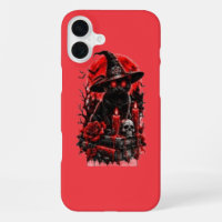 Sorcière gothique chat noir Halloween crâne bougie