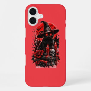 Coque iPhone 16 Plus Sorcière gothique chat noir Halloween crâne bougie