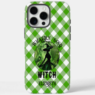 Coque iPhone 16 Pro Max Sorcière vert gingham personnalisé terriblement bo