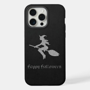 Coque iPhone 15 Pro Max Sorcière volante argent Halloween