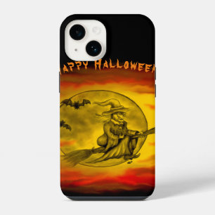 Coque Pour iPhone 14 Sorcière volante avec chat noir, nuit d'Halloween