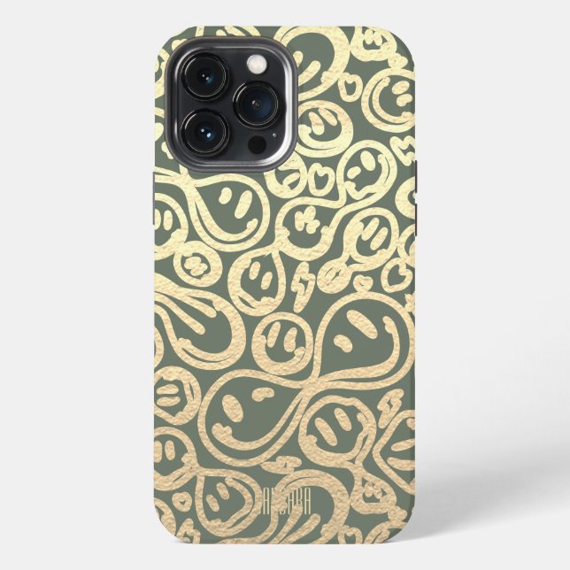 Coque iPhone Sourire moderne visage souriant Motif Moss Green G (Verso)