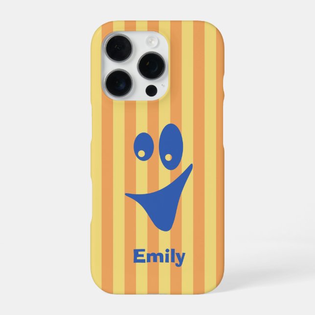 Coque iPhone Sourire original bleu rayure orange (Verso)