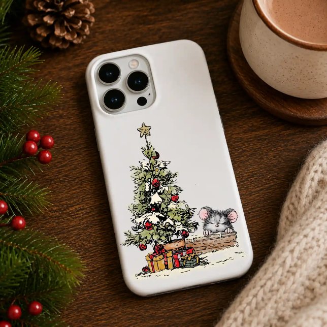 Coque iPhone Souris de Noël sous l'arbre (Créateur téléchargé)