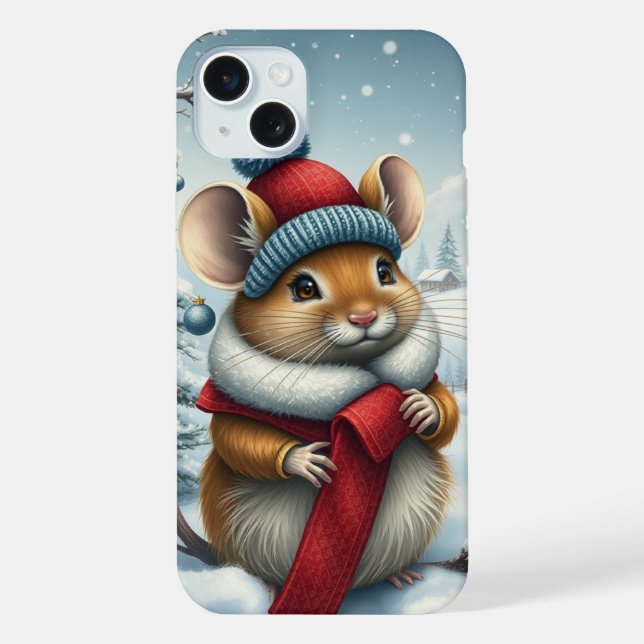 Coque iPhone Souris mignonne dans l'arrière hiver de Preppy et  (Verso)