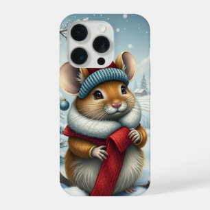 Coque iPhone 15 Pro Souris mignonne en tenue et chapeau de prépa d'hiv