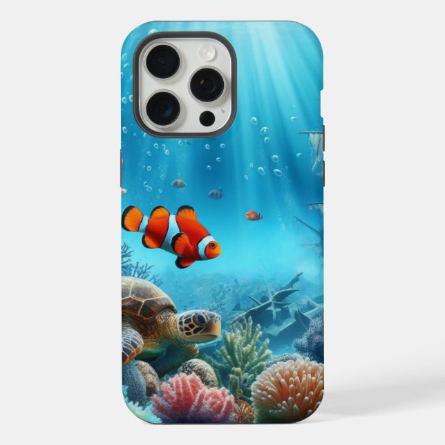 Coque iPhone Sous la mer, tortue, corail, bateau, poisson clown (Verso)
