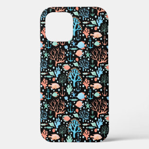 Coque iPhone 12 Pro Sous l'aquarelle de la mer Motif foncé