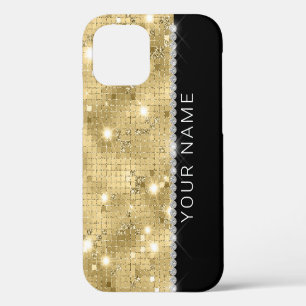 Coque iPhone 12 Sparkle Gold Parties scintillant Nom personnalisé