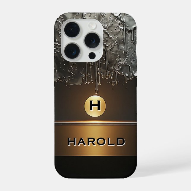 Coque iPhone Sphère Luxueuse de Métal Liquide Abstrait Doré à F (Verso)