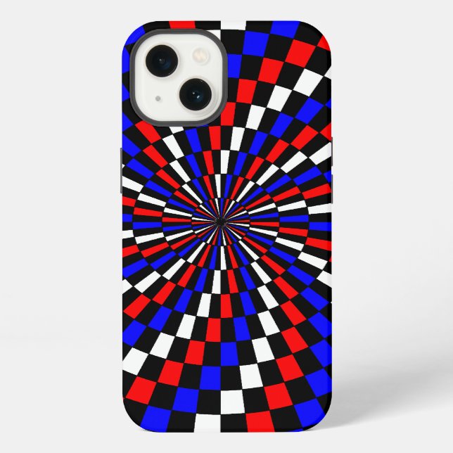 Coque iPhone Spiral damier rouge blanc bleu par Kenneth Yoncich (Verso)