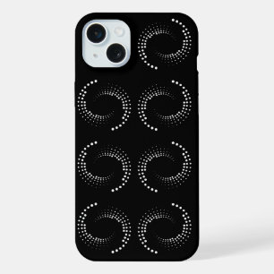 Coque iPhone 15 Plus Spirale à cercles blancs.