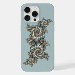 Coque iPhone 15 Pro Max Spirales d'art fractal beige abstrait bleu clair