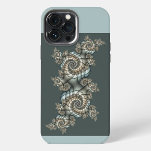 Etui iPhone 13 Pro Max Spirales d'art fractal beige abstrait bleu clair