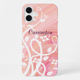 Coque iPhone 16 Plus Spirales de pêche, filigrane et fleurs