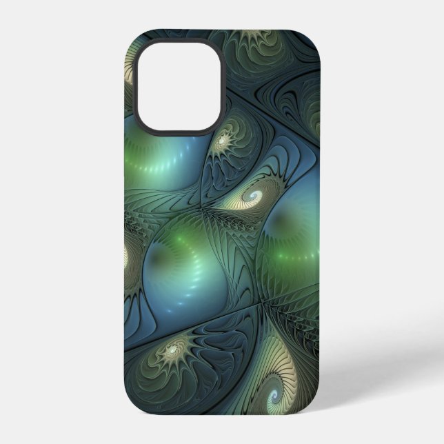 Coque iPhone Spirales Vert Sable Abstrait Art Fractal (Verso)