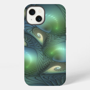 Etui iPhone 13 Spirales Vert Sable Abstrait Art Fractal
