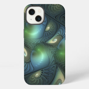 Etui iPhone 13 Spirales Vert Sable Abstrait Art Fractal