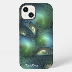 Etui iPhone 13 Spirales Vert Sable Abstrait Nom Fractal