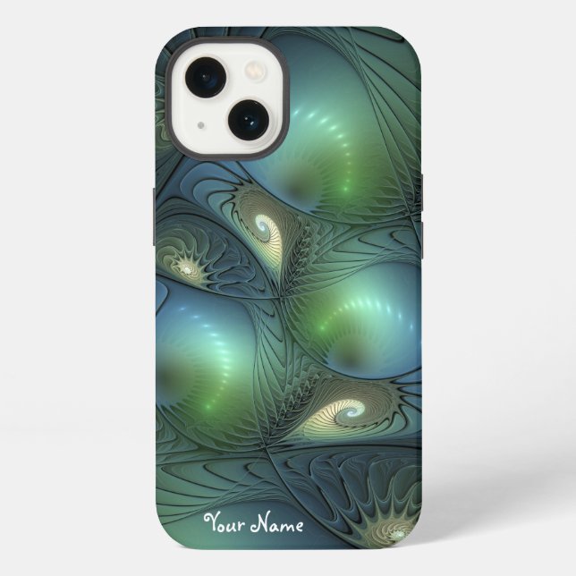 Coque iPhone Spirales Vert Sable Abstrait Nom Fractal (Verso)