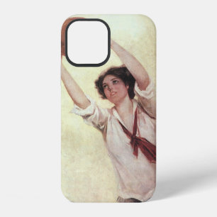 Coque iPhone 12 Sports Vintage, joueuse de basket-ball avec ballon
