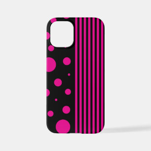 Coque iPhone 12 Mini Spots et rayures en Magenta et noir