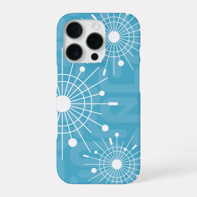 Coque iPhone Sputnik atomique moderne Snowflake Noël Aqua (Verso)