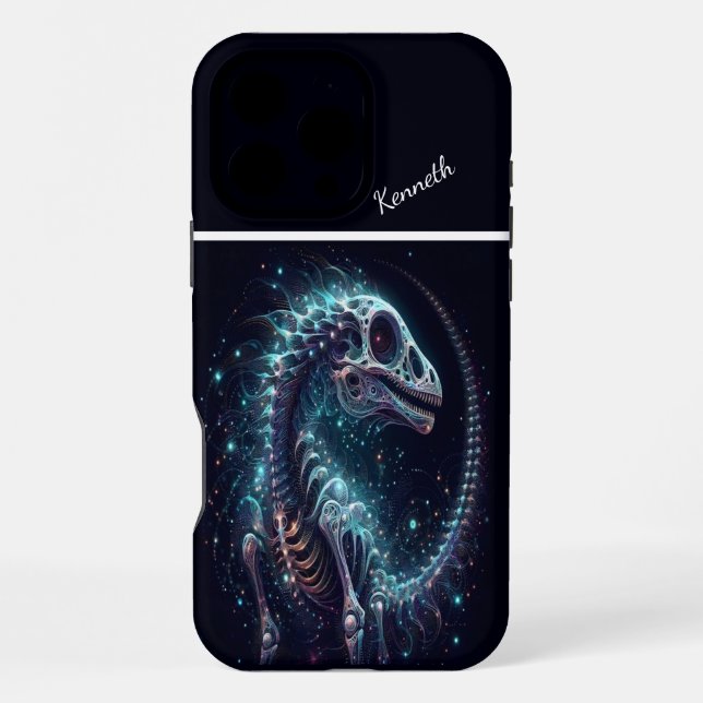 Coque iPhone Squelette de dinosaure cosmique (Verso)