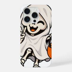 Coque iPhone 15 Pro Squelette de fantôme mignon signe de paix Hallowee