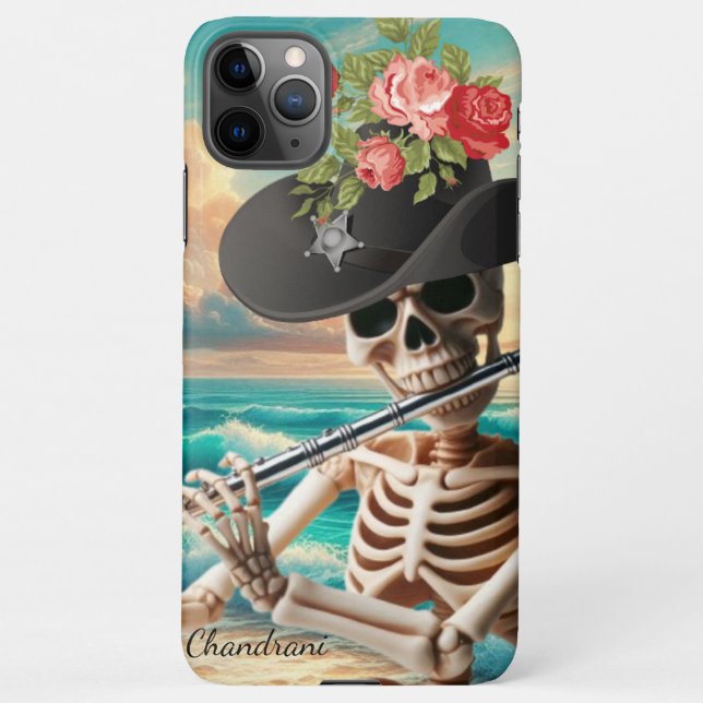 Coque iPhone squelette jouant flûte crâne mordern tendance hall (Dos)