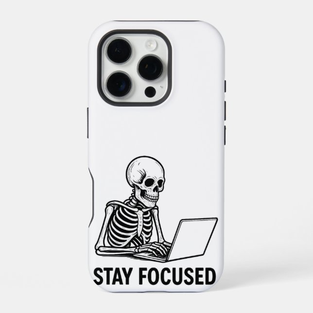 Coque iPhone Squelette sur ordinateur portable - Restez concent (Verso)