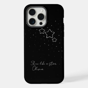 Coque iPhone 15 Pro Max Star Trio en noir et blanc avec message et nom