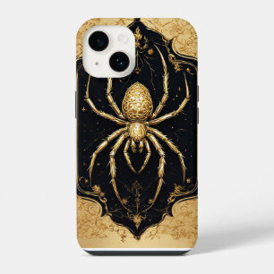 Coque Pour iPhone 14 Statue d'araignée en or sur design de filigrane or