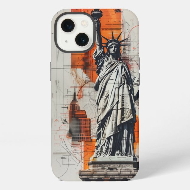 Coque iPhone Statue de la Liberté : plan d'architecture moderne (Verso)