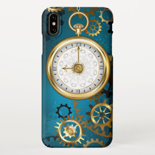 Coque iPhone XS Max Steampunk Arrière - plan turquoise avec Gears