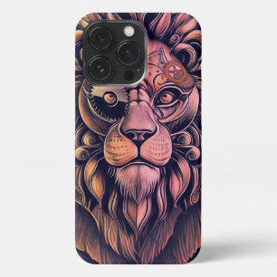 Etui iPhone 13 Pro Steampunk Couleur Gradient Lion Rustique