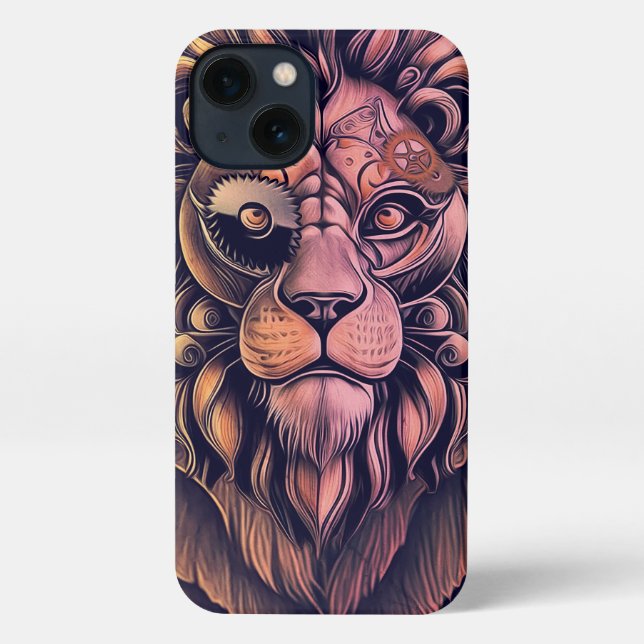 Coque iPhone Steampunk Couleur Gradient Lion Rustique (Verso)