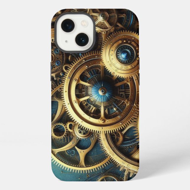 Coque iPhone Steampunk Horkwork Or et Turquoise (Verso)