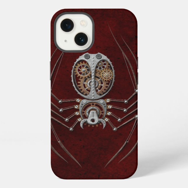 Coque iPhone Steampunk Spider on Deep Red (Verso)