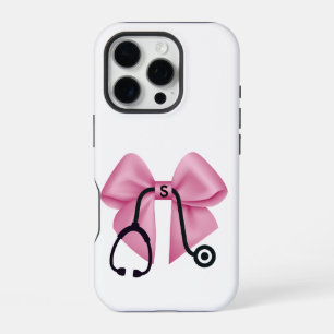 Coque iPhone 16 Pro Stéthoscope personnalisé avec un nœud rose