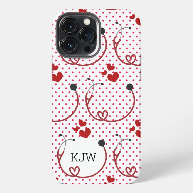 Coque iPhone Stéthoscopes et Monogramme de Cœurs  (Verso)
