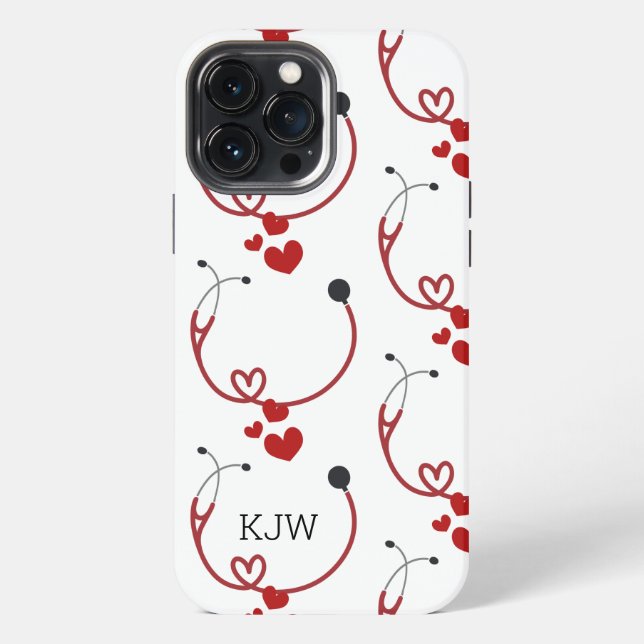 Coque iPhone Stéthoscopes et monogramme des coeurs (Verso)