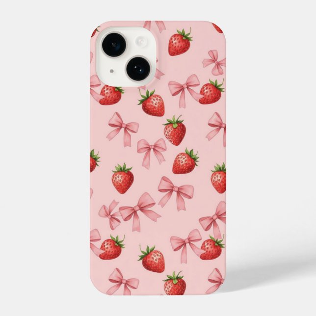 Coque iPhone Strawberry and Pink Bows Pattern Phone Case (Verso)